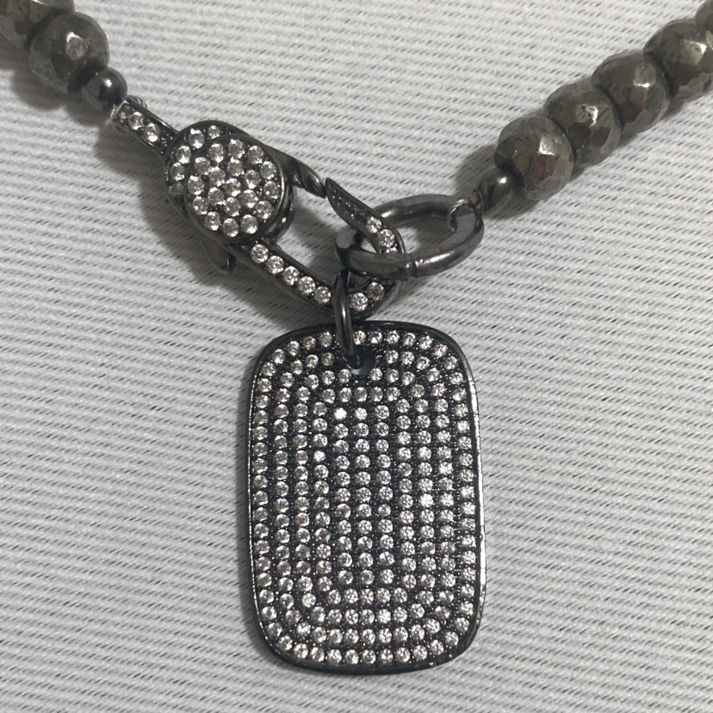 NWOT Pyrite Rondelle Gemstone Necklace; Faceted Dainty Beads Strand w Pendant - Picture 3 of 6
